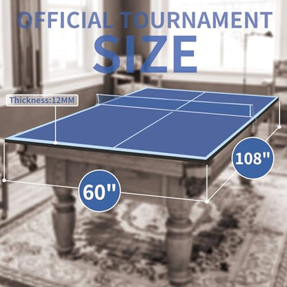 9ft Blue Mid Size Ping Pong Conversion Top Foldable Portable Table Tennis Table Top for Indoor Games