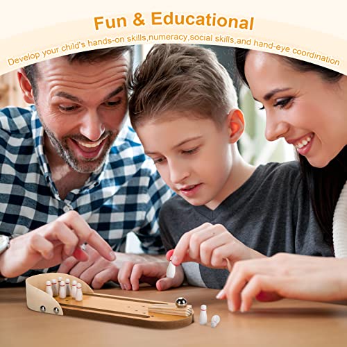 Mini Bowling Game Set, Funny White Elephant Gifts for Kids & Adults, Desk Games Stress Relievers for Adults, Kids Bowling Set for Educational Early Development, Wooden Casual Mini Bowling Ball