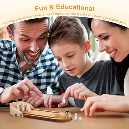 Mini Bowling Game Set, Funny White Elephant Gifts for Kids & Adults, Desk Games Stress Relievers for Adults, Kids Bowling Set for Educational Early Development, Wooden Casual Mini Bowling Ball