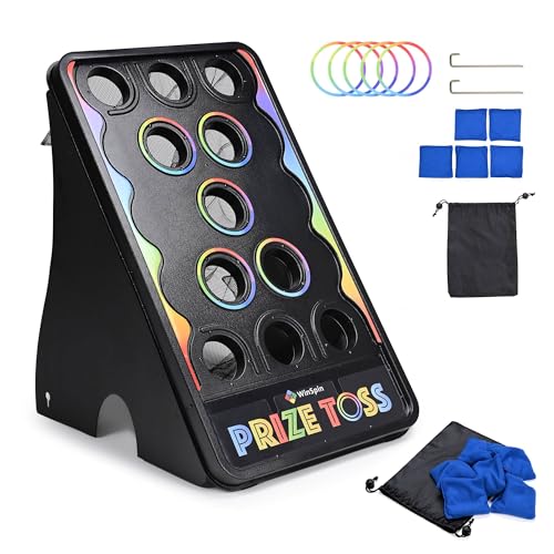 WinSpin Bean Bag Toss Game Cornhole Board Set Prize Toss w/ 11 Bean Bags Stakes for Carnvial Games and Tradeshows Outdoor and Indoor Plays