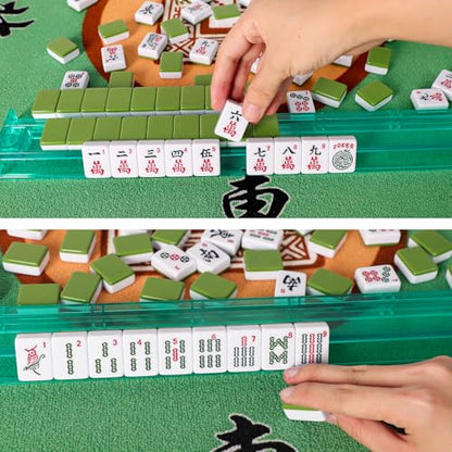 American Mahjong Game Set, 166 Green Tiles, 4 All-in-One Color Rack/Pushers, Complete Mahjong Tile Set，Green Carrying Bag - color: Green