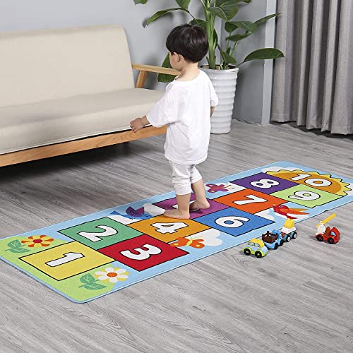 Hop and Count Hopscotch Rug, Kids Floor Play Area Rug Game Carpet Crawl Jump Mat, Children Numbers Learning Non-Slip Rug, Great for Ages 3 to 7 Boys Girls, Home Decor, 26''x78'' - size: 26''x78'' (66x198cm)