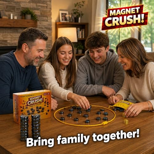 Magnet Crush Magnetic Strategy Board Game for Kids & Adults, Fun Tabletop Magnet Placement Game, STEM Educational Toy, Family Party Game, Travel Game, Puzzle Brain Teaser, Gift for Ages 9+ - color: Yellow