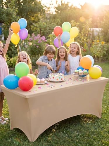 Utopia Kitchen Spandex Tablecloth 1 Pack [6FT, Champagne] Tight, Fitted, Washable and Wrinkle Resistant Stretch Rectangular Patio Table Cover for Event, Wedding, Banquet & Parties [72Lx30Wx30H Inch] - color: Champagne, size: 6 Feet - 1 Pack