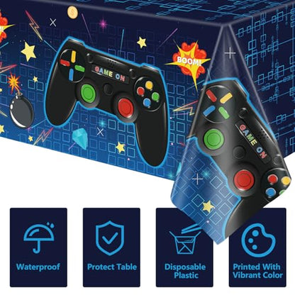 4 Pack Video Game Tablecloth Video Game Birthday Decoration Gaming Birthday Party Supplies 86” x 51” Rectangle Plastic Game party Table Cover for Kids Boys Girls Video Game Party Decorations Favors