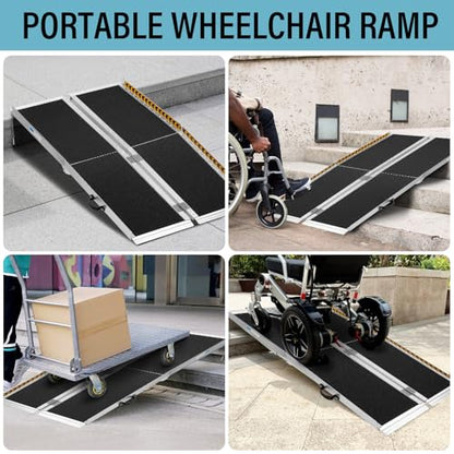 5 Feet Wheelchair Ramp for Home Steps, 29" W, 800LBS Capacity | Non-Skid Aluminum Handicap Folding Wheel Chair Ramps for Steps, Doorway, Homes, Threshold, Entry, Stairs - size: 5FT(Suitable height 5"-15")