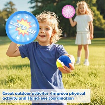 Toss and Catch Ball Set with 6 Paddles 6 Balls, Outdoor Toys for Kids Beach Toy Pool Sports Toys for Kids Age 3+, Summer Toys Birthday Gifts for 3 4 5 6 7 8 9 10 Year Old Boys Girls