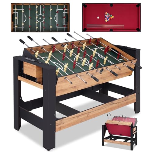 54" 2-in-1 Swivel Multi Game Table, Large Size Combo Game Table Set for Kids, Adults, Indoor and Outdoor Arcade Sports Table with Billiards/Pool, Foosball for Family, Game Room