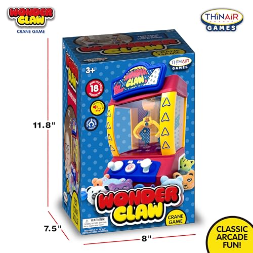 Thin Air Brands Wonder Claw Machine Crane Game for Kids - Arcade Style with 9 Stuffed Animal Prizes and 9 Balls, Sound Effects - Perfect Birthday Surprise Toy Grabber Arcade Game