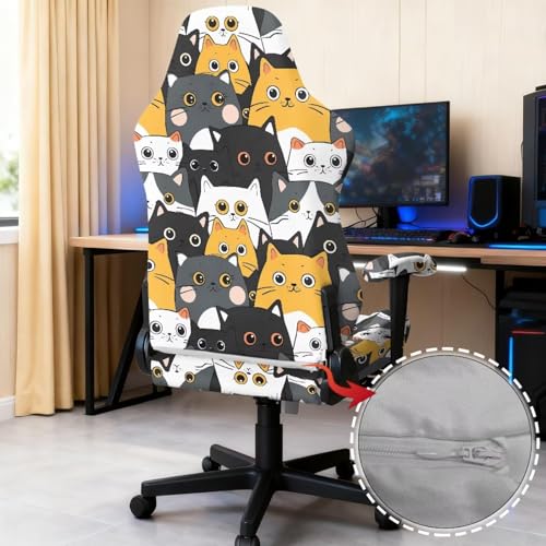 Suobstales Cat Pattern Gaming Chair Cover Cat Scratch Proof Gaming Chair Slipcovers with Armrest, Stretchable Waterproof Office Desk & Racing Chair Cover, Universal Fit for Computer Gamer Chairs - color: Cat