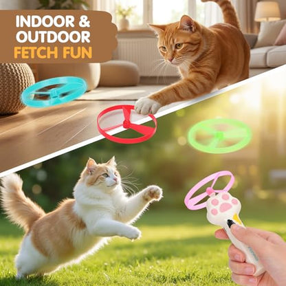 Cat Fetch Toy, Rechargeable Flying Disc Launcher with 6 Flying Discs, Cat Interactive Hunting Toys for Outdoor & Indoor (White) - color: White