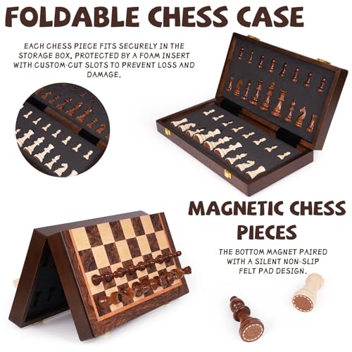 17 Inch Large Magnetic Wooden Chess Set with 3.5" King – Folding Tournament Chess Board Game with Handcrafted Wooden Pieces, Includes 2 Extra Queens, Portable Strategy Chess Set for Adults & Kids