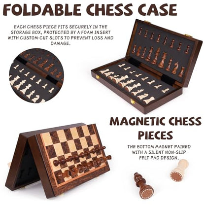 17 Inch Large Magnetic Wooden Chess Set with 3.5" King – Folding Tournament Chess Board Game with Handcrafted Wooden Pieces, Includes 2 Extra Queens, Portable Strategy Chess Set for Adults & Kids