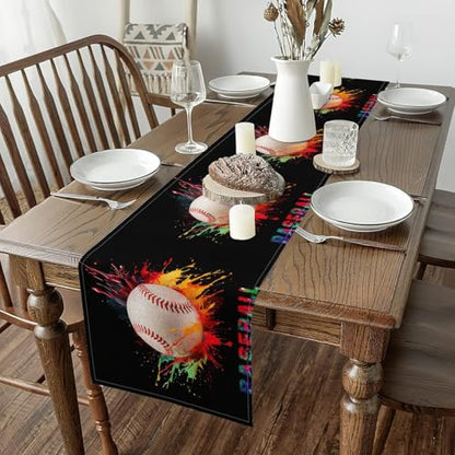 Erosebridal Baseball Table Runners,3D Graffiti Baseball Table Runner,Sports Game Rectangular Runner Tabletop Decor,White Orange Black,13x72 Inch - size: 13" X 72"