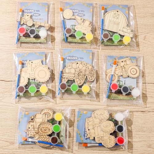 Saypacck 24 Pcs Party Favors Wooden Painting Craft Kits Birthday Party Supplies with Organza Bag for Goodie Bags Fillers Adult Thank You Gifts (Tractor Farm) - style: Tractor Farm