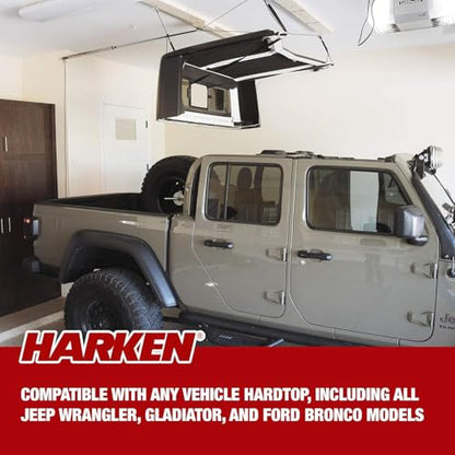 HARKEN - Truck Cap Overhead Garage Storage Hoist, Self-Leveling, Safe Anti-Drop System, Easy One-Person Operation, Smart Garage Organization - 7806 - size: 10 ft Ceiling, 200 lb Max