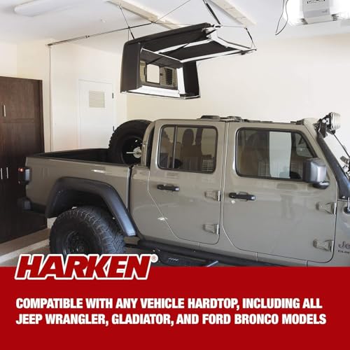 HARKEN - Truck Cap Overhead Garage Storage Hoist, Self-Leveling, Safe Anti-Drop System, Easy One-Person Operation, Smart Garage Organization - 7806.12 - size: 12 ft Ceiling, 200 lb Max