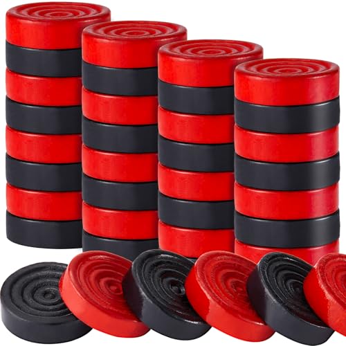 Sumind 48 Pcs Wooden Checkers Pieces 1.06 Inch Checker Pieces in Drawstring Storage Pouch Board Game with Stackable Ridge for Travel Office Backgammon Game(Red, Black) - color: Red, Black