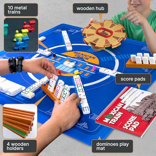 Queensell Mexican Train Dominoes Set with Jumbo Tiles – Double 12 Dominoes Set for Adults, 91 Tiles with Colorful Dots, Wooden Hub, Train & Aluminum Case - style: D12 Jumbo