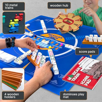 Queensell Mexican Train Dominoes Set with Jumbo Tiles – Double 12 Dominoes Set for Adults, 91 Tiles with Colorful Dots, Wooden Hub, Train & Aluminum Case - style: D12 Jumbo