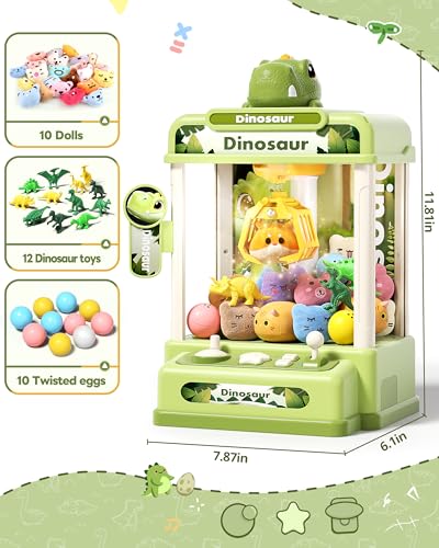 STACTCUTE 32PCS Dinosaur Claw Machine for Kids, Mini Vending Machine with Music & Adjustable Volume, Electronic Arcade Game Prize Dispenser for Birthday Toys Gifts Age 3+ (Small) - size: Small