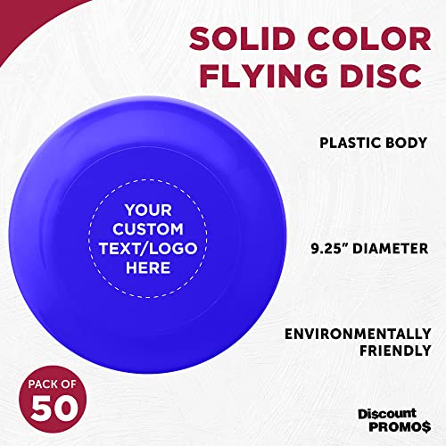 DISCOUNT PROMOS Frisbee Flying Discs in Bulk, 9.25 in. Fun Family Beach Game - color: - Custom - Reflex Blue, size: 50 flying discs
