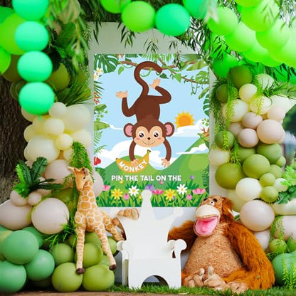 Faccito Jungle Animal Games Pin The Tail on The Monkey Safari Animal Birthday Party Games with Monkey Poster 24 Pcs Tail Stickers and Blindfold for Safari Jungle Zoo Forest Party Decorations Supplies - style: Animal