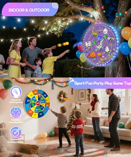 2 in 1 29" Large LED Dart Board for Kids, Kids Dart Board with LED Sticky Balls for Boy Toys, Indoor & Outdoor Sport Fun Party Kids Toys Games,Birthday Gifts for 4-12 Year Old Boys&Girls - style: Dinosaur