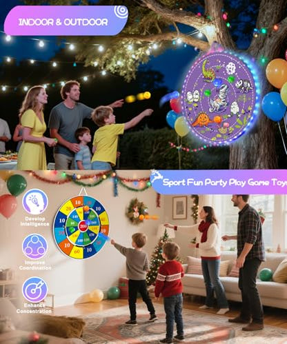 2 in 1 29" Large LED Dart Board for Kids, Kids Dart Board with LED Sticky Balls for Boy Toys, Indoor & Outdoor Sport Fun Party Kids Toys Games,Birthday Gifts for 4-12 Year Old Boys&Girls - style: Dinosaur