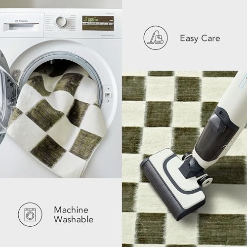 EVERGRACE Checkered Plaid Area Rug 2x10, Soft Fuzzy Faux Wool Rugs Washable Anti Slip Rugs Long Runner Carpet for Entryway Bedroom Living Room Hallway Kitchen Dining Room and Laundry, Olive Green - color: Olive Green, size: 2' x 10' (Runner)