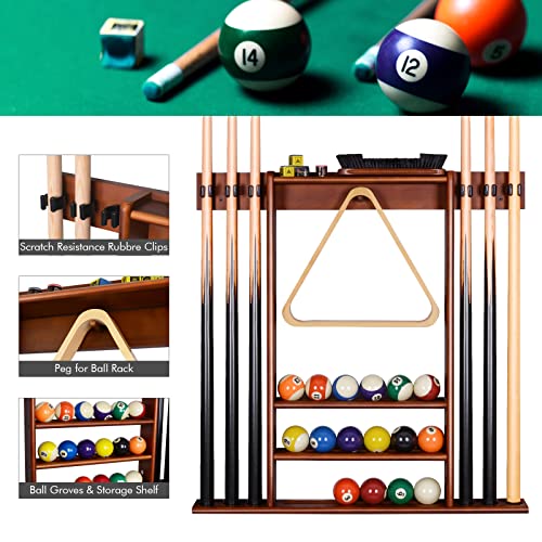 XCSOURCE Pool Cue Rack Only, Pool Stick Holder Wall Mount, 6 Pool Billiard Stick + Ball Set Pool Cue Holder, Pool Table Accessories for Billiard Room Man cave - color: Cherry, 6 Pool