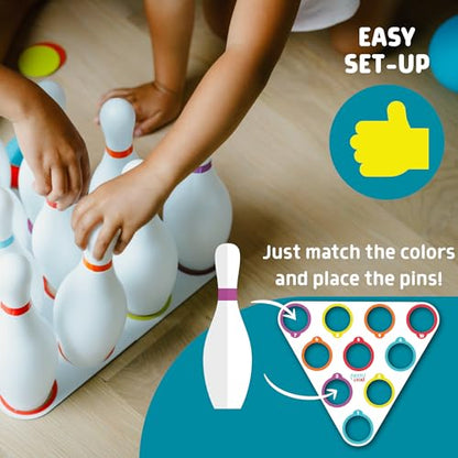 Chuckle & Roar 10-Pin Kids Bowling Set with Pin Pal – Indoor Active Game for Family Game Night, Easy Setup & Cleanup, Color & Number Learning Toy, Ages 3+