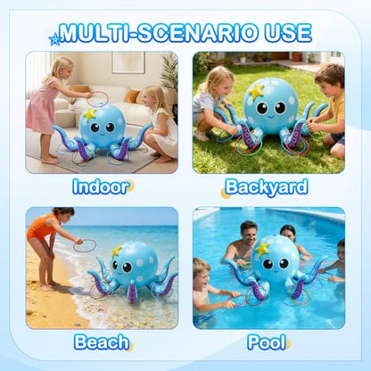 Sprinkler for Kids, Inflatable Octopus Water Toys with 6 Rings, Kids Sprinklers for Yard, Summer Outdoor Toys Backyard Water Spray Sprinkler Fun Toy for 3 4 5 6 7 8 Years and Up Boys Girls Gifts
