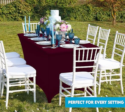 Utopia Kitchen Spandex Tablecloth 2 Pack [6FT, Burgundy] Tight, Fitted, Washable and Wrinkle Resistant Stretch Table Cloth Rectangle Cover for Trade Show, Weddings & Parties [72Lx30Wx30H Inch] - color: Burgundy, size: 6 Feet - 2 Pack