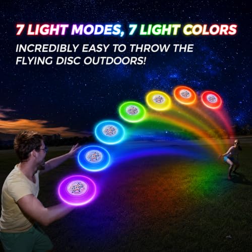 Glow in the Dark LED Flying Disc - 7 Dynamic Modes, 7 Colors, IP65 Waterproof, Perfect Birthday & Camping Gift for Men/Teens/ - Outdoor Games, 175g, 14+