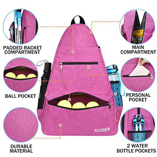 ACOSEN Tennis Bag Tennis Backpack - Large Tennis Bags for Women and Men to Hold Tennis Racket,Pickleball Paddles, Badminton Racquet, Squash Racquet,Balls and Other Accessories - color: Rose Red