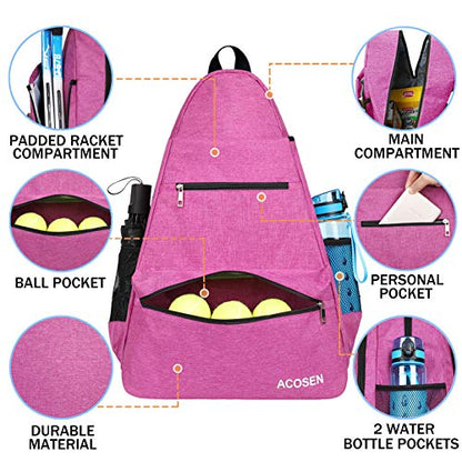 ACOSEN Tennis Bag Tennis Backpack - Large Tennis Bags for Women and Men to Hold Tennis Racket,Pickleball Paddles, Badminton Racquet, Squash Racquet,Balls and Other Accessories - color: Rose Red