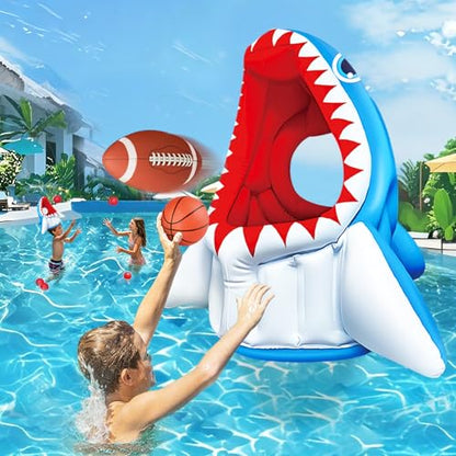 Shark Pool Toys, 3-in-1 Inflatable Pool Floats Basketball & Football & Head Hoop Swimming Pool Games, Summer Outdoor Water Games Beach Family Party Gift for Kids Boys Girls - style: Shark 3 in 1 Game