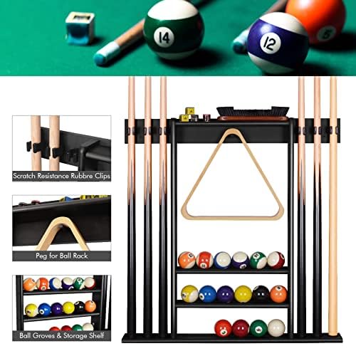 XCSOURCE Pool Cue Rack Only, Pool Stick Holder Wall Mount, 6 Pool Billiard Stick + Ball Set Wall Cue Rack, Made of 100% Solid Pine Wood, Compact Billiard Table Accessories for Man Cave - color: Black- 6 Pool