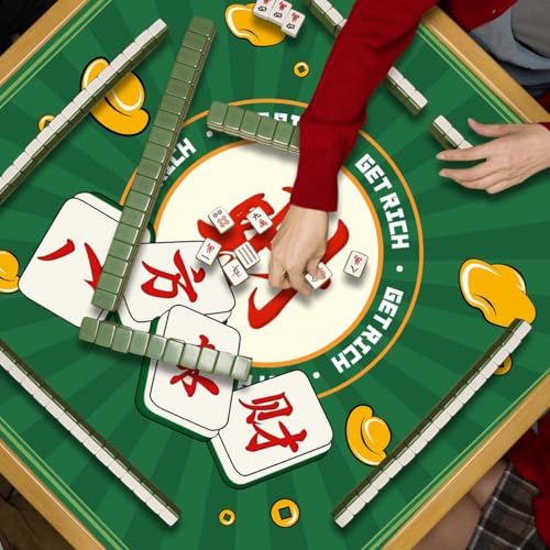Mahjong Mat, Non-Slip Noise Reducing Game Mat, 31.5 Inch Mahjong Table Mat,Mahjong Mat with Cloth Bag and Carton Storage,Suitable for Mahjong, Dominoes, Solitaire and Other Games. (Rich-Green) - color: Rich-green
