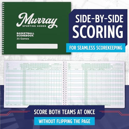 Murray Sporting Goods Classic Basketball Scorebook - 35 Games Green Score Keeper Book | Stat Tracker Scoresbook for Youth Basketball