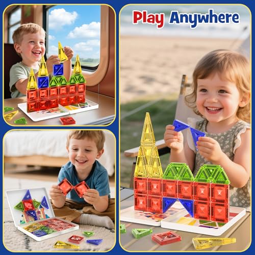 WMXDU Magnetic Tile Mini Diamond Set Travel Size Magnetic Building Toys with Iron Case, Kid's Travel Essential On-The-Go Magnet Construction Toy Set STEM Development Kit Ages 3+, 26-Piece - style: 26pcs-White