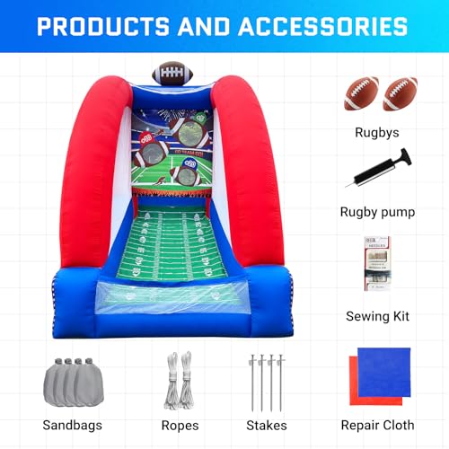 OZIS Inflatable Carnival Games with 2 Balls - Football Toss Throwing Target with Built-in Blower, Easy Setup for Indoor/Outdoor Commercial, Birthday Parties, and Lawn Interactive Game - size: Single Target