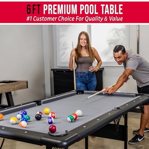 GoSports 6 ft Foldable Pool Tables - Portable Billiards Tables with Accessories - Black with Gray Felt or Oak with Black Felt - style: Black with Gray Felt