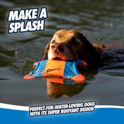Chuckit! Flying Squirrel Fetch Dog Toy - Water Floating Flyer - Soft and Durable Polyester Canvas Construction - For Small Dogs - Size Small - 8.25-inch Diameter - Pack of 1 - Orange and Blue - size: Small