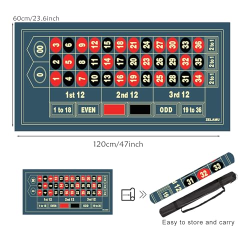Roulette Poker Table Mat, 47x23.6 Inch Non-Slip Rubber Mat, Blue | Suitable for Poker Night, Parties, Home Entertainment 47x23.6 Inch durable