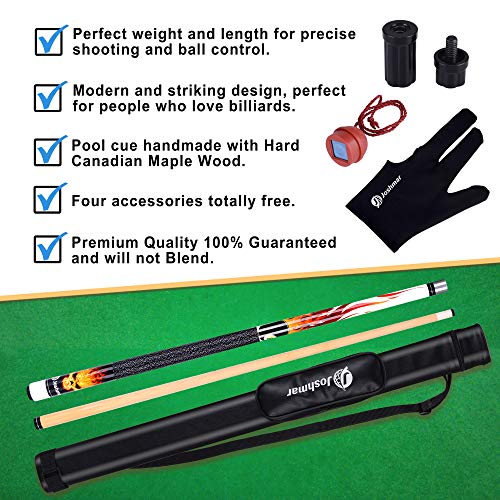 Joshmar Pool Cue Stick 58" – 2-Piece Canadian Maple Billiard Cue 19oz, 13mm Tip, Includes Hard Case, Glove & Chalk – Complete Set for Beginners, Adults & Gift