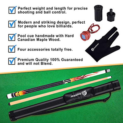 Joshmar Pool Cue Stick 58" – 2-Piece Canadian Maple Billiard Cue 19oz, 13mm Tip, Includes Hard Case, Glove & Chalk – Complete Set for Beginners, Adults & Gift