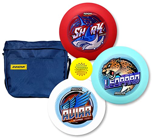 Innova Disc Golf Starter Set with Bag – Disc Golf Set for Beginners with Disc Golf Driver, Mid-Range, Disc Golf Putter and Mini Marker (Colors Will Vary)