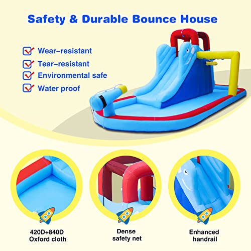 JOYLDIAS Inflatable Bounce House, Water Slide Bouncer Playhouse Castle w/Splash Pool, Climbing Wall, Basketball Hoop & Carry Bag, 480W Air Blower for Kids Backyard Indoor Outdoor Use, Free Water Gun - color: 3 in 1